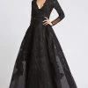 Mac Duggal Evening - 12347D Illusion Long Sleeve Floral A-Line Gown