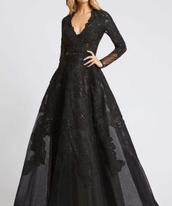 Mac Duggal Evening - 12347D Illusion Long Sleeve Floral A-Line Gown