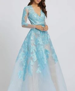 Mac Duggal Evening - 12347D Illusion Long Sleeve Floral A-Line Gown 9 Mac Duggal Evening - 12347D Illusion Long Sleeve Floral A-Line Gown