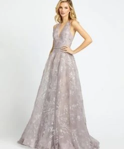 Mac Duggal Evening - 20126D Floral Embroidered V-Neck Beaded Gown