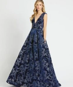 Mac Duggal Evening - 20135D Plunging V-Neck Pleated A-Line Gown