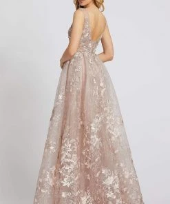 Mac Duggal Evening - 20153D Embroidered Deep V-neck A-line Gown