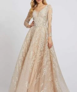 Mac Duggal Evening - 20212D Long Sleeve Embroidered A-Line Gown