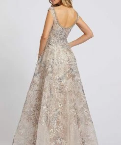 Mac Duggal Evening - 20219D Cap Sleeve Floral Embroidered A-Line Gown