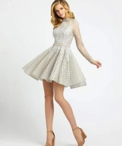 Mac Duggal Evening - 30624D Embroidered Long Sleeve A-line Dress