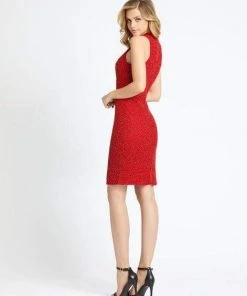 Mac Duggal Evening - 4959D Beaded Halter Neck Sheath Dress