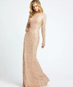 Mac Duggal Evening - 4975D Long Sleeve Sequin-Textured Mermaid Gown