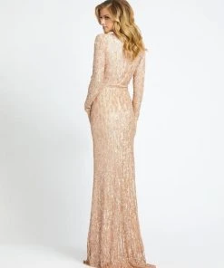 Mac Duggal Evening - 4975D Long Sleeve Sequin-Textured Mermaid Gown