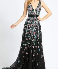 Mac Duggal Evening - 4983D Embellished Deep V-neck A-line Gown