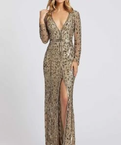 Mac Duggal Evening - 5002D Fully Sequined Deep V-neck Trumpet Dress