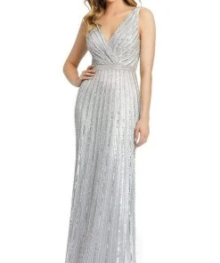 Mac Duggal Evening - 5219D Beaded V-Neck Long Gown