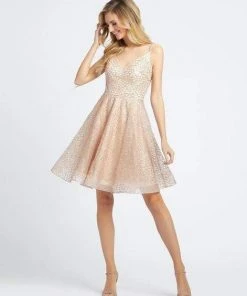 Mac Duggal Evening - 67025D Glittered V-Neck Cocktail Dress