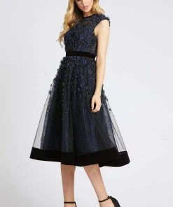 Mac Duggal Evening - 67289D Floral Applique Jewel Neck A-line Dress