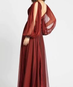 Mac Duggal Evening - 67414D Split Long Sleeve Deep V-Neck Gown 6 Mac Duggal Evening - 67414D Split Long Sleeve Deep V-Neck Gown