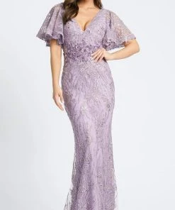 Mac Duggal Evening - 67493D V-Neck Bell Sleeve Embroidered Gown