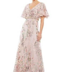 Mac Duggal Evening - 67880D Short Flutter Sleeves A-Line Dress