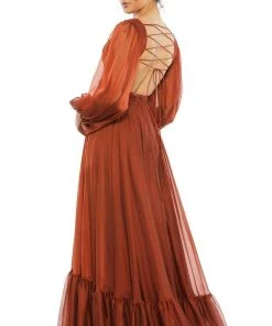 Mac Duggal Evening - 67948D Bishop Sleeve Ruched Cut Out A-Line Dress