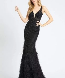 Mac Duggal Evening - 77464D Embellished Bodice Feathered Trumpet Gown