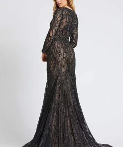 Mac Duggal Evening - 79291D Long Sleeve Sheer Laced Long Dress