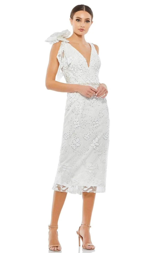 Mac Duggal Evening - 79337D Plunging Neck Sequined Midi Dress 3 Mac Duggal Evening - 79337D Plunging Neck Sequined Midi Dress