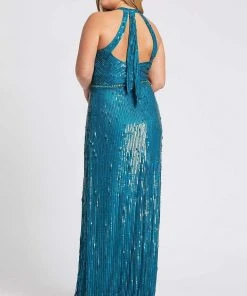 Mac Duggal Fabulouss - 4919F Fully Sequined Halter V-neck Sheath Dress