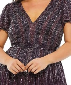 Mac Duggal Fabulouss - 5522F V Neck Embellished Tea Length Dress 7 Mac Duggal Fabulouss - 5522F V Neck Embellished Tea Length Dress