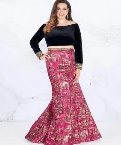 Mac Duggal Fabulouss - 66789F Two Piece Velvet Bateau Mermaid Dress