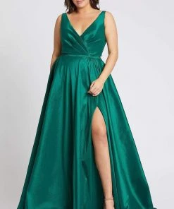 Mac Duggal Fabulouss - 67227F Plunging V-neck Pleated A-line Dress