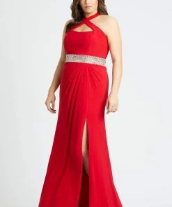 Mac Duggal Fabulouss - 77532F Beaded Cross Halter Sheath Dress