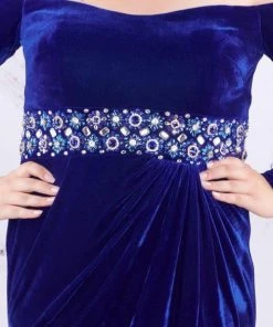 Mac Duggal Fabulouss - 77533F Long Sleeve Off-Shoulder Bejeweled Dress