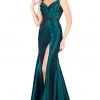 Mac Duggal Flash - 12118L Cap Sleeve Queen Anne High Slit Gown