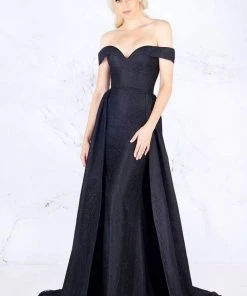 Mac Duggal Flash - 12123L Lace Off Shoulder Long Overskirt Gown