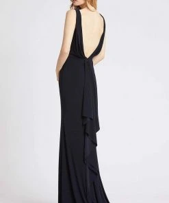 Mac Duggal Flash - 12336L Deep V-neck Sheath Dress With Train