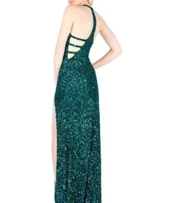 Mac Duggal Flash - 4811L Sequined Halter V-neck Sheath Dress