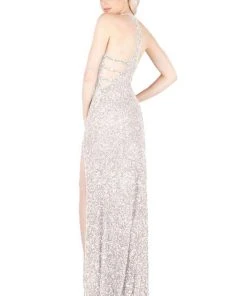 Mac Duggal Flash - 4811L Sequined Halter V-neck Sheath Dress