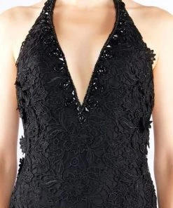 Mac Duggal Flash - 66489L Plunging Halter Embroided Lace Mermaid Gown