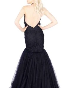 Mac Duggal Flash - 66489L Plunging Halter Embroided Lace Mermaid Gown