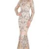 Mac Duggal - Floral Embroidered Long Sleeve Dress 79222D - 1 Pc Nude/Multi In Size 8 Available