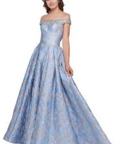 Mac Duggal - Jeweled Off Shoulder Metallic Ballgown 66782H - 1 Pc Sbl In Size 12 Available