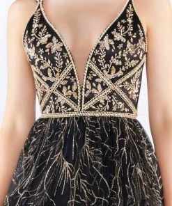 Mac Duggal Prom - 30580M Swirling Foliage Metallic Gilt Gown 7 Mac Duggal Prom - 30580M Swirling Foliage Metallic Gilt Gown