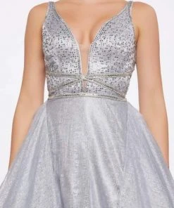 Mac Duggal Prom - 30589M Sequined Plunging Neck Tiered Ballgown