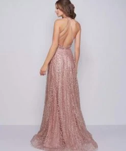 Mac Duggal Prom - 30596M Floral Beaded High Halter Evening Gown