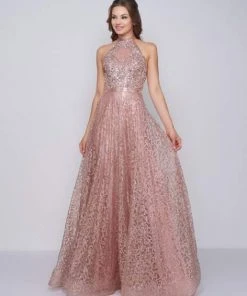 Mac Duggal Prom - 30596M Floral Beaded High Halter Evening Gown