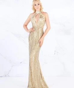 Mac Duggal Prom - 4805M Beaded High Halter Keyhole Gown