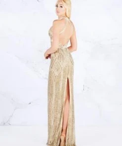 Mac Duggal Prom - 4805M Beaded High Halter Keyhole Gown