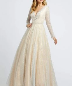 Mac Duggal Prom - 77497M Lattice Plunging V-Neck Long Sleeves Gown