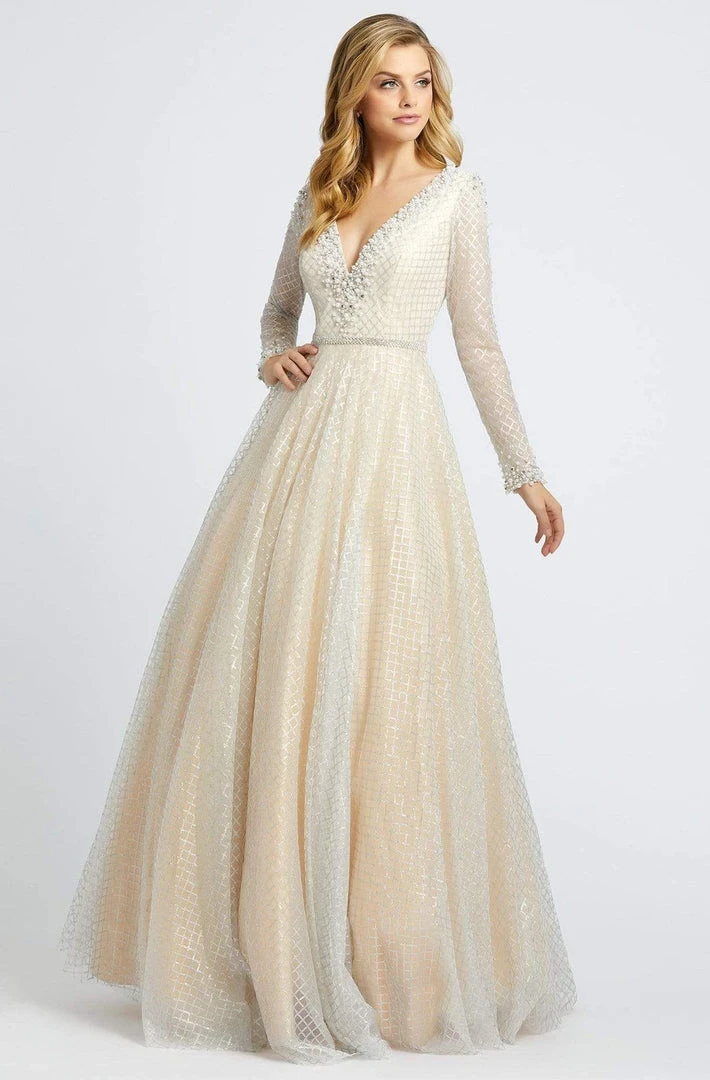 Mac Duggal Prom - 77497M Lattice Plunging V-Neck Long Sleeves Gown 3 Mac Duggal Prom - 77497M Lattice Plunging V-Neck Long Sleeves Gown