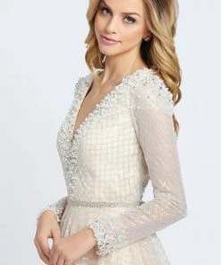 Mac Duggal Prom - 77497M Lattice Plunging V-Neck Long Sleeves Gown 10 Mac Duggal Prom - 77497M Lattice Plunging V-Neck Long Sleeves Gown