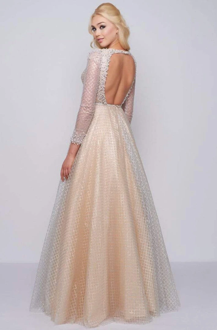 Mac Duggal Prom - 77497M Lattice Plunging V-Neck Long Sleeves Gown 7 Mac Duggal Prom - 77497M Lattice Plunging V-Neck Long Sleeves Gown