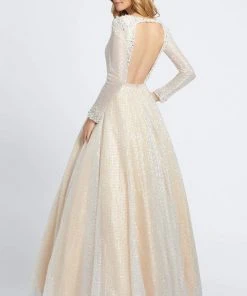 Mac Duggal Prom - 77497M Lattice Plunging V-Neck Long Sleeves Gown